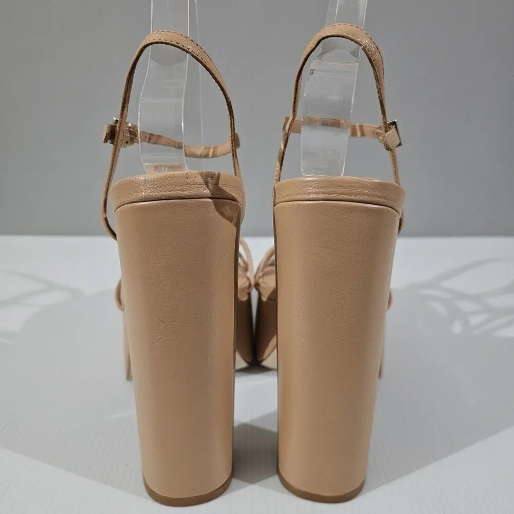 Larroude Annie Platform Sandal 9.5 Tan Leather Strappy High Heel Evening Neutral
